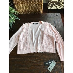 Karl Lagerfeld blush pink cardigan w/ ruffles (L)